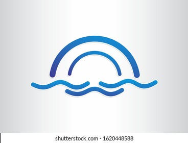 blue water symbol with circle concept logo design