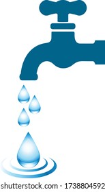Blue water tap with dripping water