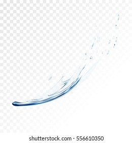 Blue water vector splash isolated on transparent background. realistic aqua spray with drops. 3d illustration. semitransparent liquid surface backdrop created with gradient mesh tool.