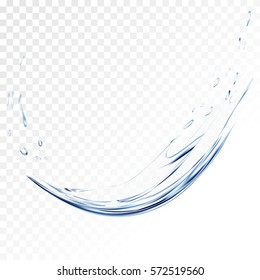 Blue water vector splash isolated on transparent background. blue realistic aqua spray with drops. 3d illustration. semitransparent liquid surface backdrop created with gradient mesh tool.