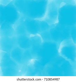 Blue Water Watercolor Vector Background Illustration. Water In Swimming Pool Painted