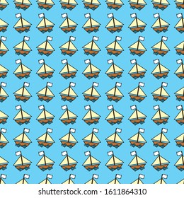 Blue water wave with boat pattern - the sea abstract background