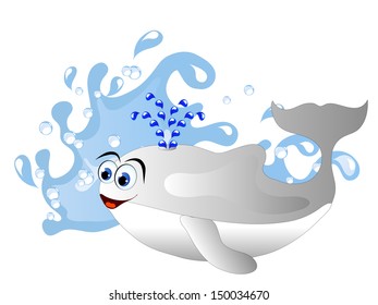 Blue water wave and grey cartoon whale