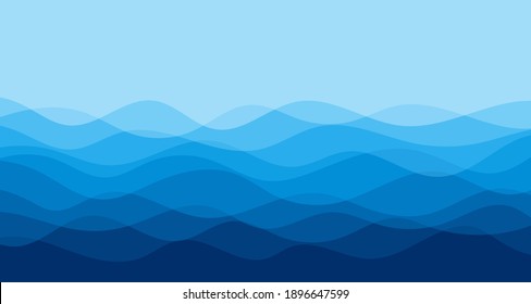 Blue water wave line deep sea pattern background vector illustration.
