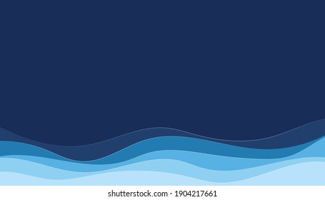 Blue Water Wave Line Deep Sea Pattern Background Banner Vector Illustration With Copy Space.