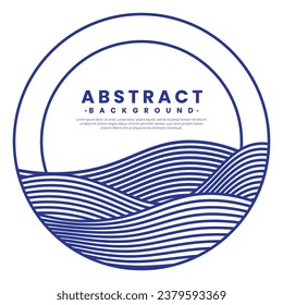 Blue water wave line pattern border frame. Background elements vectors. Japanese style concept.
