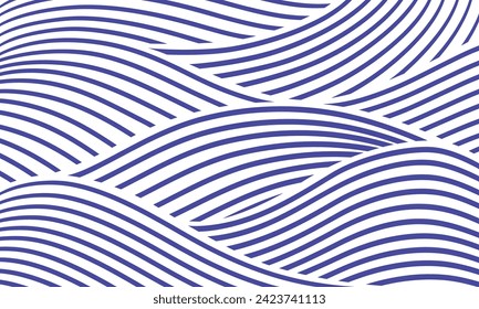 Blue water wave line pattern background. Handmade vector illustration. Japanese style concept.