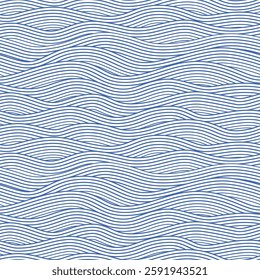 Blue water wave line pattern background. Handmade vector illustration. Japanese style concept.