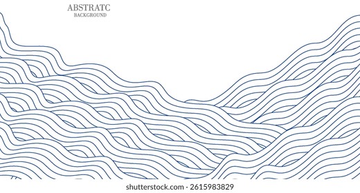 Blue water wave line pattern background. Handmade vector illustration. Japanese style concept.