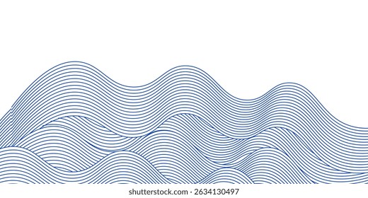 Fondo azul del patrón de línea de onda de agua. Ilustración vectorial. Concepto de estilo japonés.