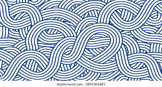 Blue water wave line pattern background inspired by traditional Japanese art style vector illustration.