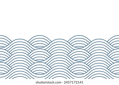 Blue water wave line or smooth wavy zigzag seamless pattern lines isolated on white background. Japanese style concept. Vector illustration with editable stroke