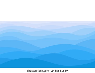 Blue water wave pattern. Sea, river, ocean, swimming pool, wavy line background Vector illustration