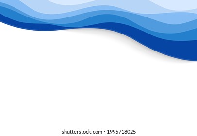 Blue water wave river sea curve lines border frame background vector