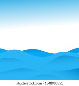 Blue Water Wave With Blue Sky Abstract Background Flat Design Vector Illustration.