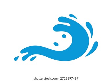 Vector azul de la salpicadura de la onda de agua. Movimiento líquido de la gota de la historieta aislado en el fondo blanco. Ideal para decoración abstracta, verano y proyectos creativos