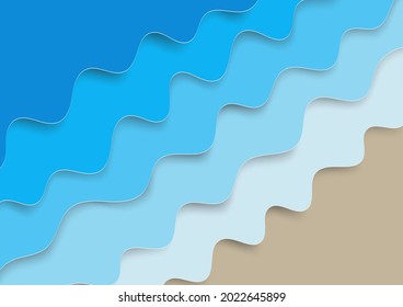 Blue water wave texture abstract background, paper art vector illustration
