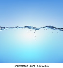 Blue Water Wave, Vector Illustration