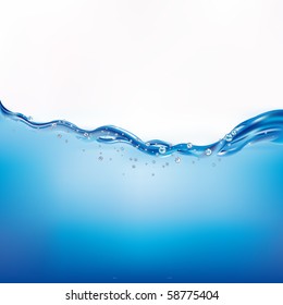 Blue Water Wave, Vector Illustration