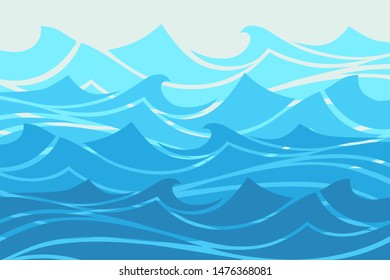 Blue Water waves abstract, ocean banner illustration.