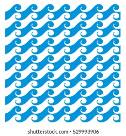 Blue water waves icons set on white background. Vector Illustration