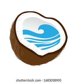 blue water waves inside coconut, vector