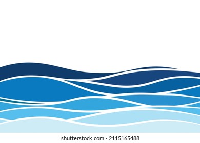 Blue water waves landscape. Marine background. Vector illustration isolated on white background. Abstract fluid blue ocean wave marine banner vector background illustration.