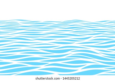 Blue water waves perspective landscape. Vector horizontal seamless pattern.