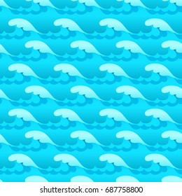 Blue water waves seamless vector texture or pattern