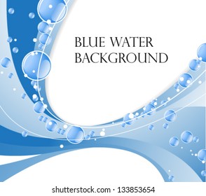 Blue water waves with  shiny bubbles. Clear water background with place for text