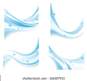 Blue water waves with transparent bubbles. Abstract design elements