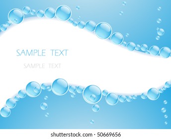 Blue water waves with transparent bubbles. Frame for headers and text.