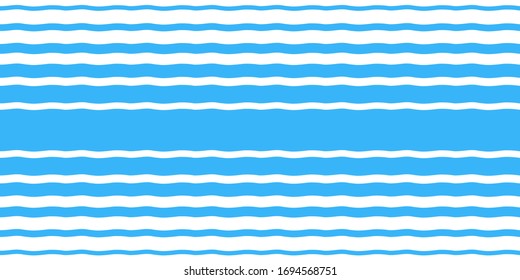 Blue water waves, wavy stripes seamless repeat striped vector background. Undulating streaks, uneven bars, lines pattern. Horizontal border template. Marine, maritime, naval summer, holiday template.