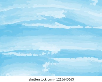 Blue watercolor abstract background. Clouds, sky, sea waves. Vector illustration.