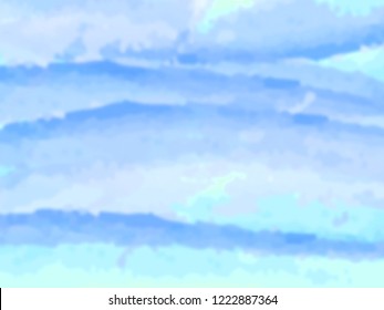 Blue watercolor abstract background. Clouds, sky, sea waves. Vector illustration.