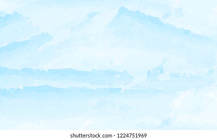 Blue watercolor abstract background. Clouds, sky, sea waves. Vector illustration.