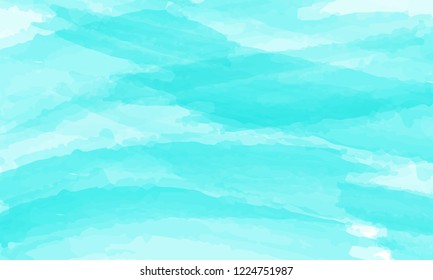 Blue watercolor abstract background. Clouds, sky, sea waves. Vector illustration.