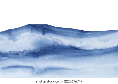 Blue watercolor abstract background, form, design element. Colorful hand painted texture, wash. Abstract clouds, sea, hills, water texture. 