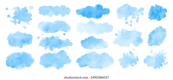 Blue watercolor abstract background, form, design element. Colorful hand painted texture, wash. Absttract clouds, sea, water texture. 