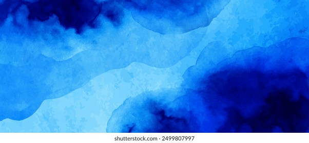 Blue watercolor abstract background, form, design element. Colorful hand painted texture, wash. Absttract clouds, sea, water texture. 