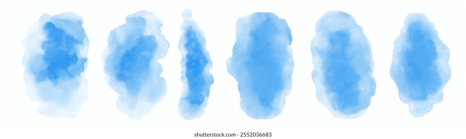 Fundo abstrato de aquarela azul, forma, elemento de design. Textura pintada à mão colorida, lavar. Nuvens abstratas, mar, textura de água. 
