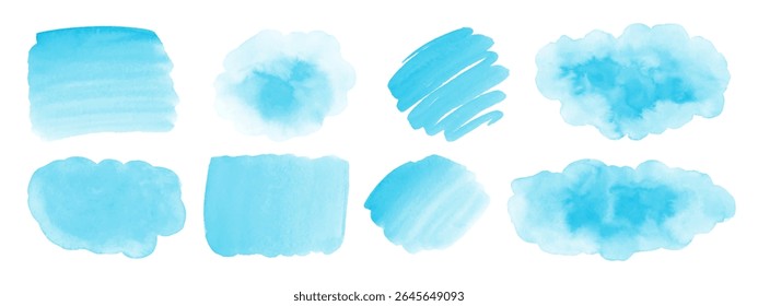 Blue watercolor abstract background, form, design element. Colorful hand painted texture, wash. Abstract clouds, sea, water texture. Brush stroke, curve.