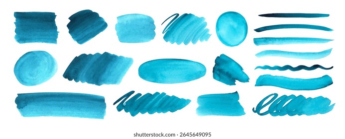 Blue watercolor abstract background, form, design element. Colorful hand painted texture, wash. Abstract clouds, sea, water texture. Brush stroke, curve.