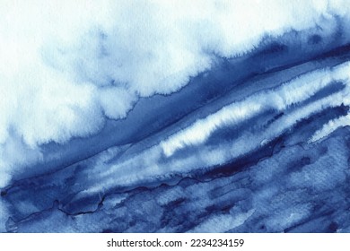 Fondo abstracto de las acuarelas azules. Textura pintada a mano. Mar, olas, fondo acuático. Imitación de piedra de mármol.