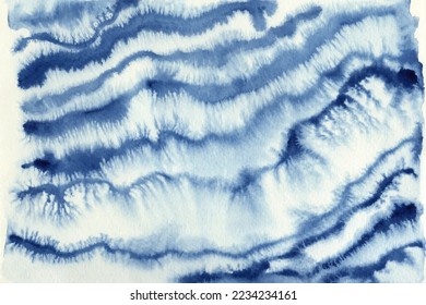 Blue watercolor abstract background. Hand painted texture. Sea, waves, water backdrop. Marble stone imitation.