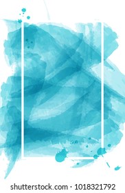 Blue watercolor abstract blank poster template background texture. Vector graphic