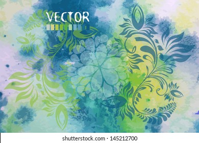 Blue watercolor background with flowers