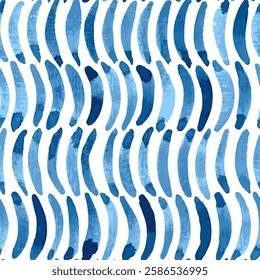 Blue watercolor background. Seamless vector pattern with bracket shaped elements