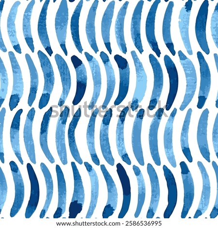 Blue watercolor background. Seamless vector pattern with bracket shaped elements