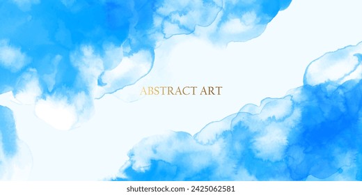 Blue watercolor background. Watercolor stains , blots, clouds , washes, sky, sea, marble. 